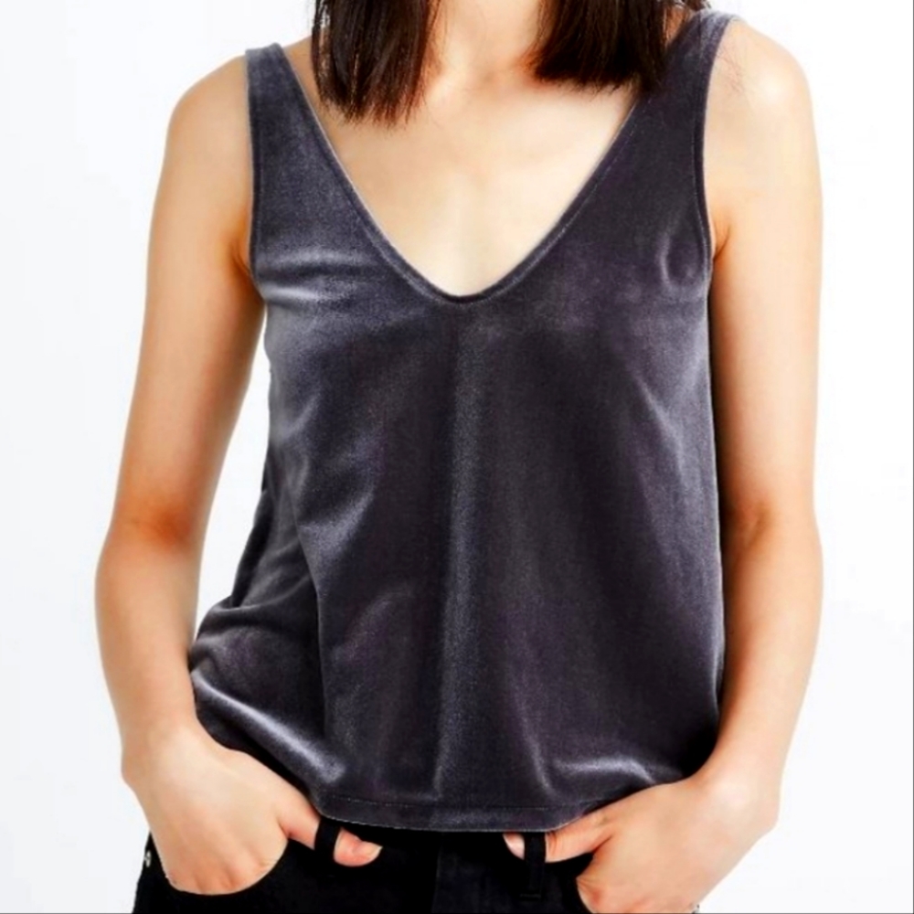 MADEWELL Velvet V-Neck Tank Top - MED gray style #K1114